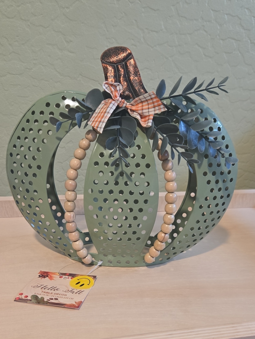 Green Beaded Metal Pumpkin Table Decor